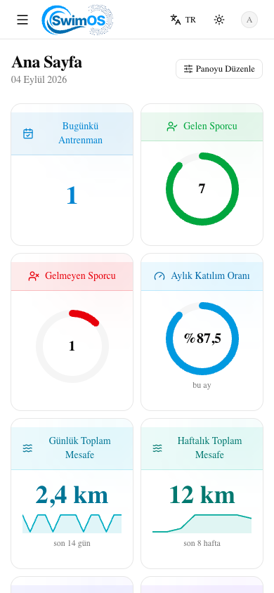 SwimOS mobil uygulama görünümü
